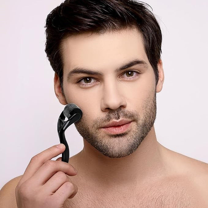 Dermaroller used on the cheek before applying the serum
